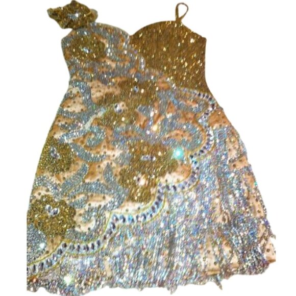 Couture Swarovski Crystals Luxury Flowers Fringes Designer Cocktail Runway Dress - Picture 4 of 12